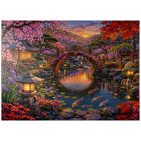 puzzleplate Japanese Garden Moon Bridge Bloom 1000 Jigsaw Puzzle