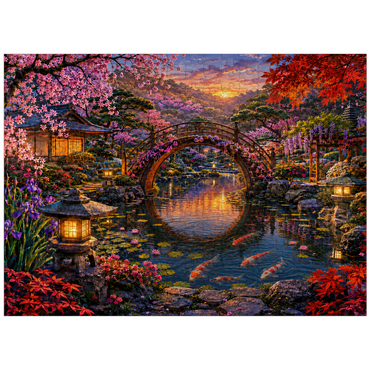 puzzleplate Japanese Garden Moon Bridge Bloom 300 Jigsaw Puzzle