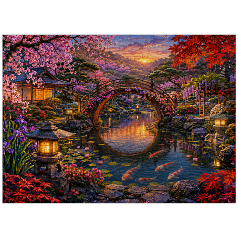 puzzleplate Japanese Garden Moon Bridge Bloom 300 Jigsaw Puzzle