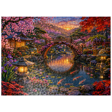 puzzleplate Japanese Garden Moon Bridge Bloom 500 Jigsaw Puzzle