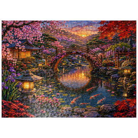 puzzleplate Japanese Garden Moon Bridge Bloom 500 Jigsaw Puzzle