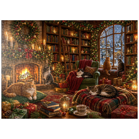 puzzleplate Cozy Christmas Bookshop Cats 1000 Jigsaw Puzzle