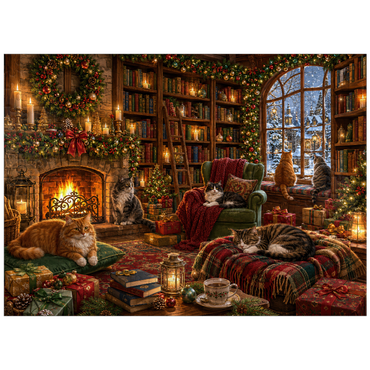 puzzleplate Cozy Christmas Bookshop Cats 300 Jigsaw Puzzle