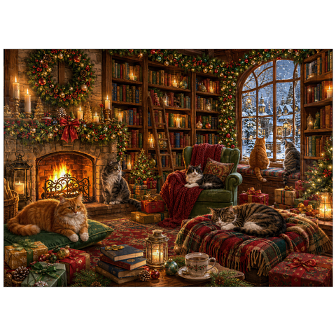 puzzleplate Cozy Christmas Bookshop Cats 300 Jigsaw Puzzle