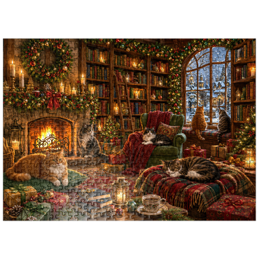 puzzleplate Cozy Christmas Bookshop Cats 500 Jigsaw Puzzle