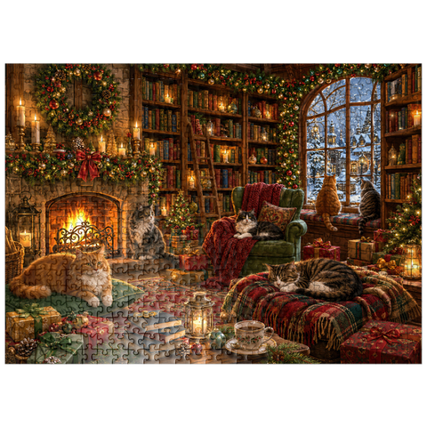 puzzleplate Cozy Christmas Bookshop Cats 500 Jigsaw Puzzle