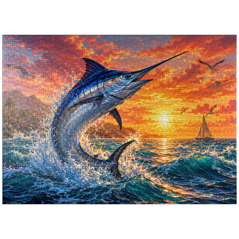 puzzleplate Blue Marlin Sunset Breaker 1000 Jigsaw Puzzle