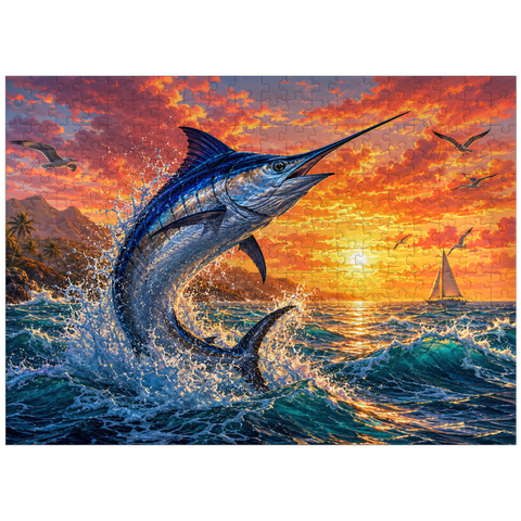 puzzleplate Blue Marlin Sunset Breaker 300 Jigsaw Puzzle