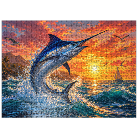 puzzleplate Blue Marlin Sunset Breaker 500 Jigsaw Puzzle