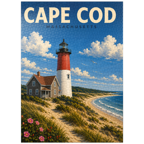 puzzleplate Cape Cod – Nauset Light, Massachusetts 1000 Jigsaw Puzzle