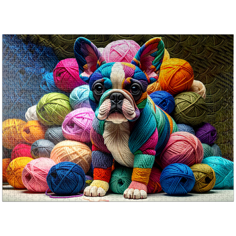 puzzleplate Rainbow French Bulldog: Yarn Critters Collection 1000 Jigsaw Puzzle