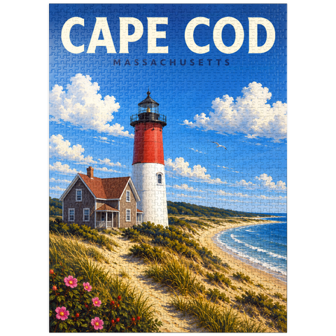 puzzleplate Cape Cod – Nauset Light, Massachusetts 1000 Jigsaw Puzzle