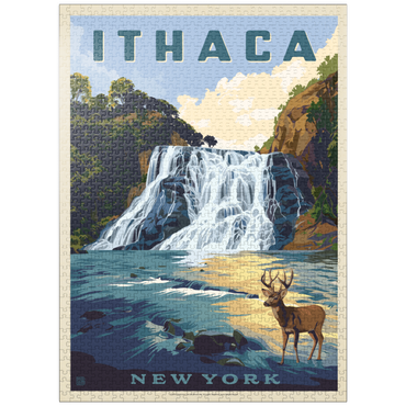 puzzleplate Ithaca Waterfall Deer Scenic Serenity, New York 1000 Jigsaw Puzzle
