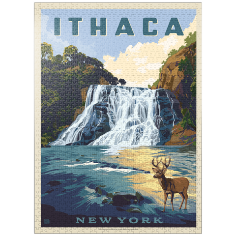 puzzleplate Ithaca Waterfall Deer Scenic Serenity, New York 1000 Jigsaw Puzzle
