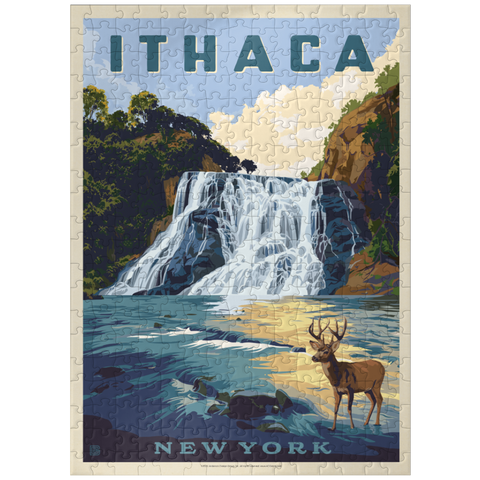 puzzleplate Ithaca Waterfall Deer Scenic Serenity, New York 300 Jigsaw Puzzle