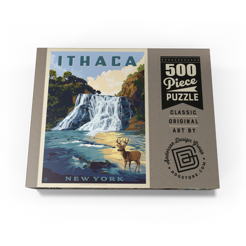 Ithaca Waterfall Deer Scenic Serenity, New York 500 Jigsaw Puzzle box view3
