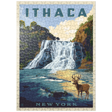 puzzleplate Ithaca Waterfall Deer Scenic Serenity, New York 500 Jigsaw Puzzle