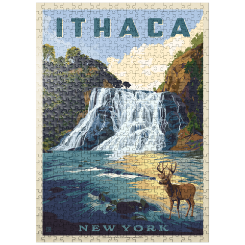puzzleplate Ithaca Waterfall Deer Scenic Serenity, New York 500 Jigsaw Puzzle