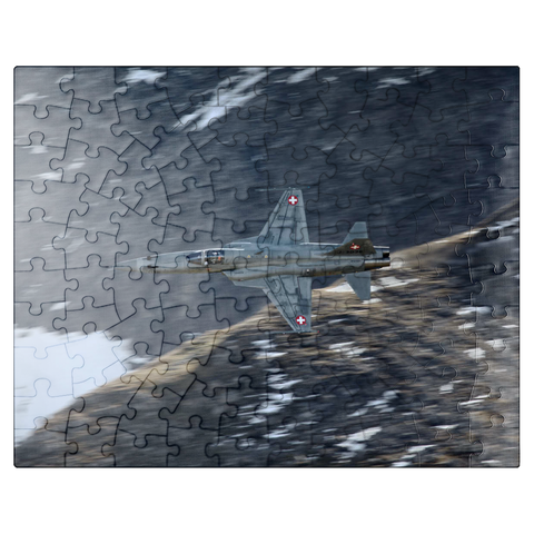 puzzleplate Northrop F-5E Tiger II - through the Alps 100 Jigsaw Puzzle