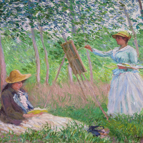 In the Woods at Giverny, Blanche Hoschedé at Her Easel with Suzanne Hoschedé Reading (1887) by Claude Monet 1000 Jigsaw Puzzle 3D Modell