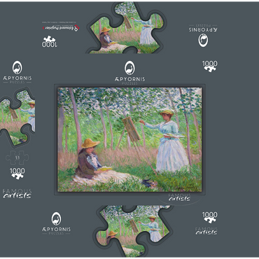 In the Woods at Giverny, Blanche Hoschedé at Her Easel with Suzanne Hoschedé Reading (1887) by Claude Monet 1000 Jigsaw Puzzle box 3D Modell