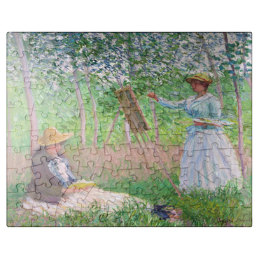 puzzleplate In the Woods at Giverny Blanche Hoschedé at Her Easel with Suzanne Hoschedé Reading 1887 by Claude Monet 100 Jigsaw Puzzle
