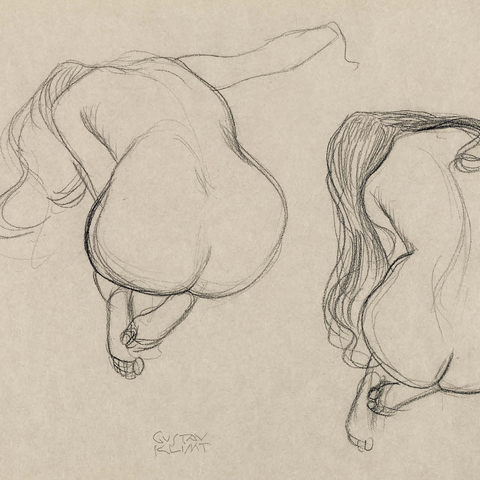 Two Studies of a Seated Nude with Long Hair ca. 1901-1902 by Gustav Klimt 500 Jigsaw Puzzle 3D Modell