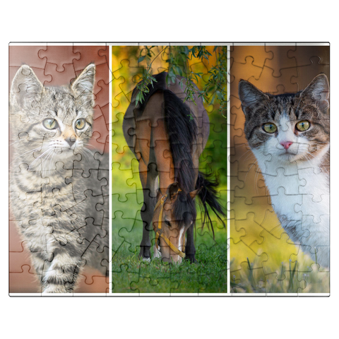 puzzleplate Cats and Horse Collage 100 Jigsaw Puzzle
