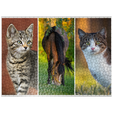 puzzleplate Cats and Horse Collage 500 Jigsaw Puzzle