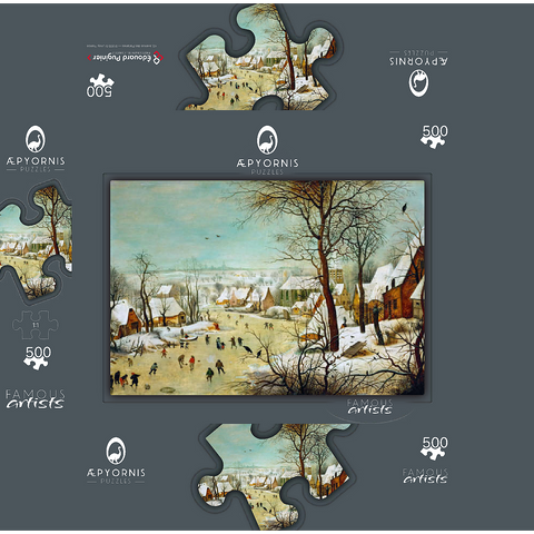 Winter Landscape with Skaters - 1565 by Pieter Bruegel the Elder 500 Jigsaw Puzzle box 3D Modell
