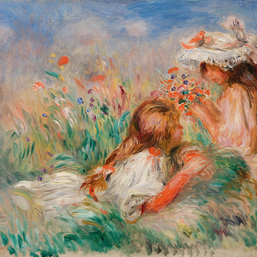 Girls in the Grass Arranging a Bouquet (Fillette couchée sur l'herbe et jeune fille arrangeant un bouquet) (1890) by Pierre-Auguste Renoir 1000 Jigsaw Puzzle 3D Modell