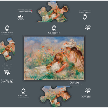 Girls in the Grass Arranging a Bouquet (Fillette couchée sur l'herbe et jeune fille arrangeant un bouquet) (1890) by Pierre-Auguste Renoir 1000 Jigsaw Puzzle box 3D Modell