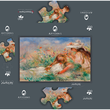 Girls in the Grass Arranging a Bouquet (Fillette couchée sur lherbe et jeune fille arrangeant un bouquet) 1890 by Pierre-Auguste Renoir 100 Jigsaw Puzzle box 3D Modell