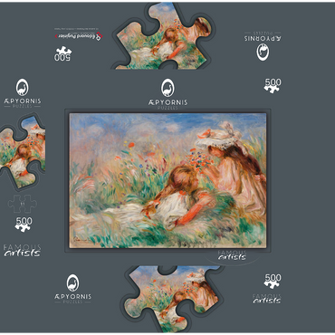 Girls in the Grass Arranging a Bouquet (Fillette couchée sur lherbe et jeune fille arrangeant un bouquet) 1890 by Pierre-Auguste Renoir 500 Jigsaw Puzzle box 3D Modell