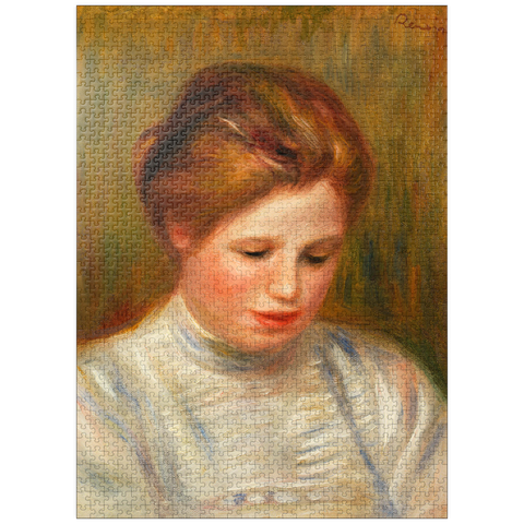 puzzleplate Head (Tête). Also called Etude de brodeuse (1904) by Pierre-Auguste Renoir 1000 Jigsaw Puzzle