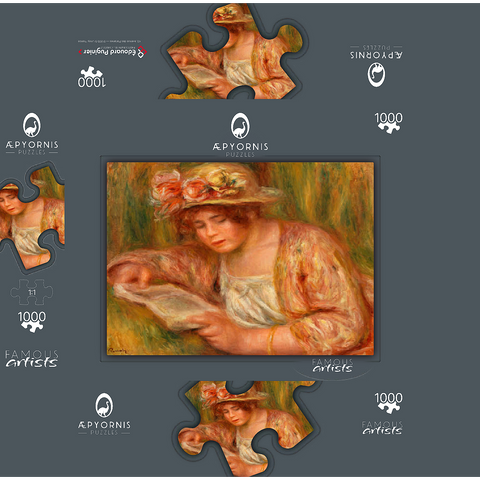 Andrée in a Hat, Reading (Andrée en chapeau, lisant) (1918) by Pierre-Auguste Renoir 1000 Jigsaw Puzzle box 3D Modell