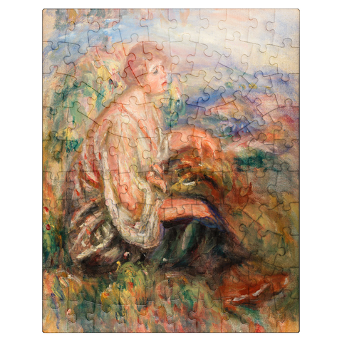 puzzleplate Woman in Tulle Blouse and Black Skirt (Femme en blouse de tulle et en jupe noire dans un paysage) 1917 by Pierre-Auguste Renoir 100 Jigsaw Puzzle
