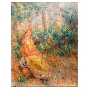 puzzleplate Woman in Pink and Yellow in a Landscape (Femme en rose et jaune dans un paysage) 1917-1919 by Pierre-Auguste Renoir 100 Jigsaw Puzzle