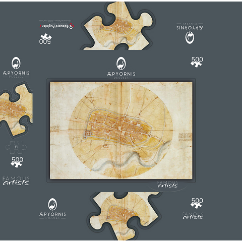 Map of Imola by Leonardo da Vinci 500 Jigsaw Puzzle box 3D Modell