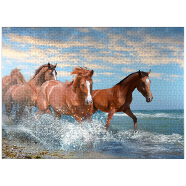 puzzleplate Beautiful horses running through the sea on the beach 1000 Jigsaw Puzzle