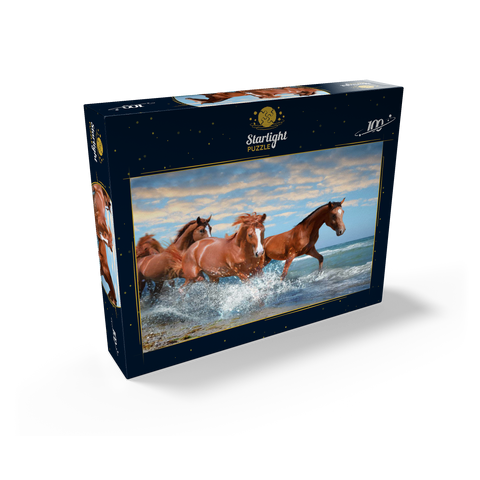 Beautiful Horses Running Through the Sea on a Beach 100 Jigsaw Puzzle box view1