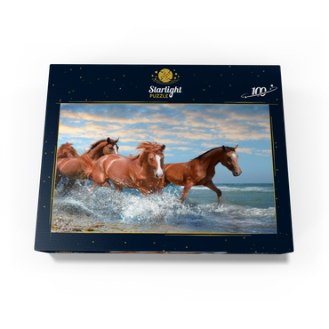 Beautiful Horses Running Through the Sea on a Beach 100 Jigsaw Puzzle box view1