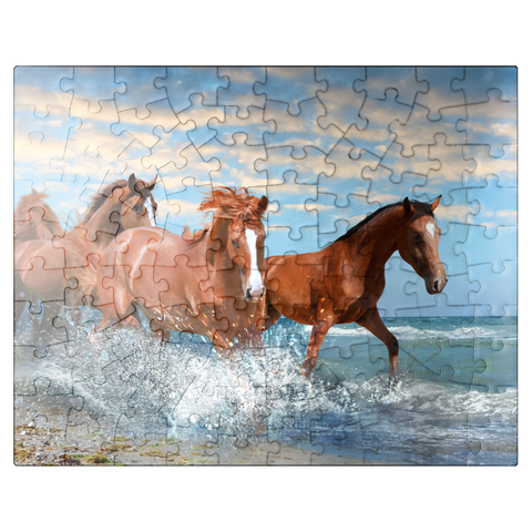 puzzleplate Beautiful Horses Running Through the Sea on a Beach 100 Jigsaw Puzzle