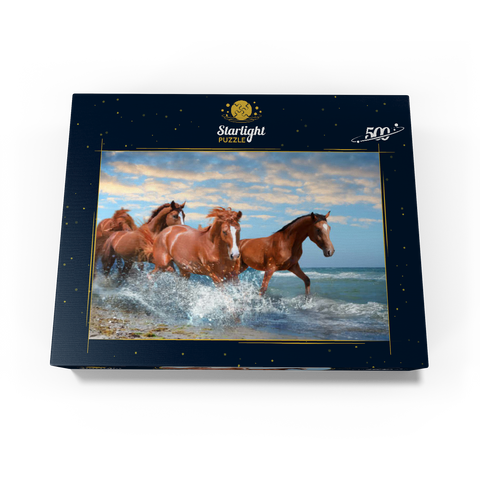Beautiful Horses Running Through the Sea on a Beach 500 Jigsaw Puzzle box view1