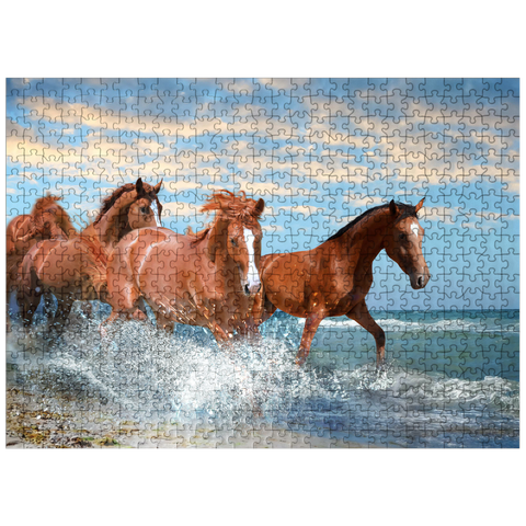 puzzleplate Beautiful Horses Running Through the Sea on a Beach 500 Jigsaw Puzzle