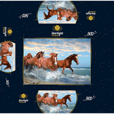 Beautiful Horses Running Through the Sea on a Beach 500 Jigsaw Puzzle box 3D Modell
