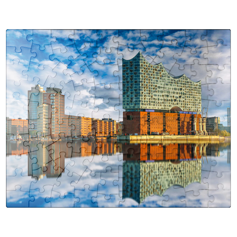 puzzleplate Reflection of the Elbe Philharmonic Hall in Hamburg 100 Jigsaw Puzzle