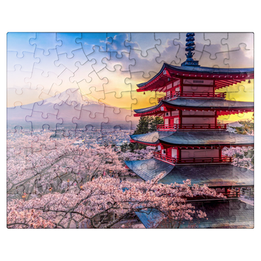 puzzleplate Beautiful view of Mount Fuji and Chureito Pagoda at Sunset 100 Jigsaw Puzzle