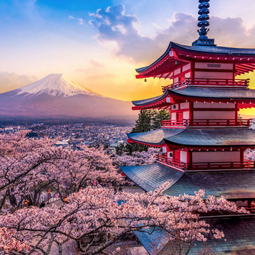 Beautiful view of Mount Fuji and Chureito Pagoda at Sunset 100 Jigsaw Puzzle 3D Modell