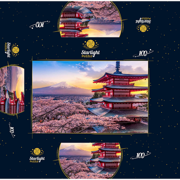 Beautiful view of Mount Fuji and Chureito Pagoda at Sunset 100 Jigsaw Puzzle box 3D Modell